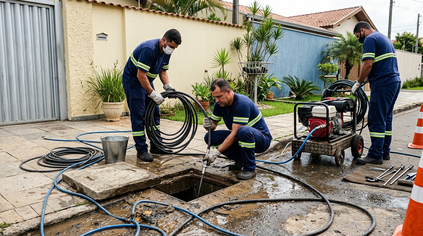 Desentupimento de esgoto residencial em Jundiaí-SP