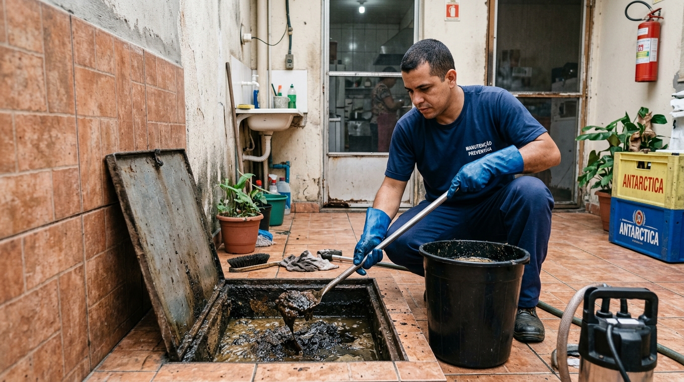 Equipe de limpeza de caixa de gordura em Jundiaí-SP